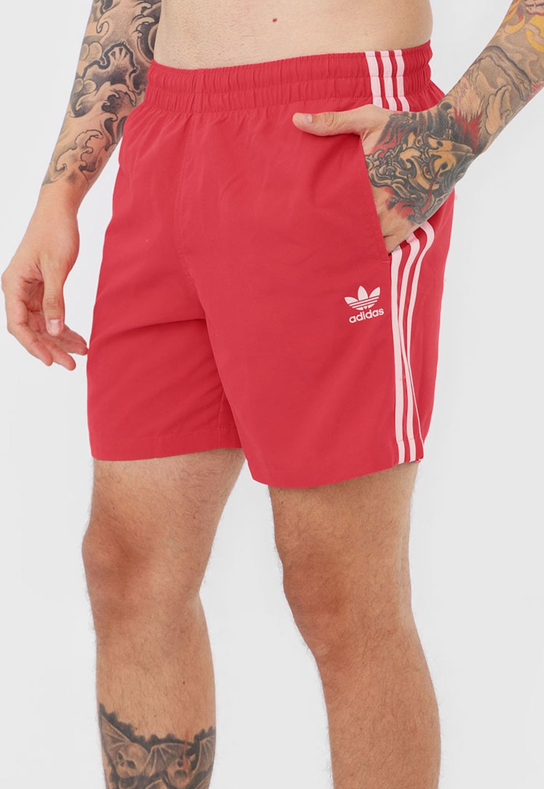 Bermuda Ãgua adidas Originals Reta 3 Stripes Rosa - Compre Agora | Dafiti Brasil